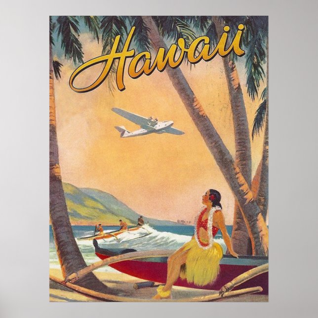 Poster Havaí, garota hula na costa trópica, companhia aér (Frente)