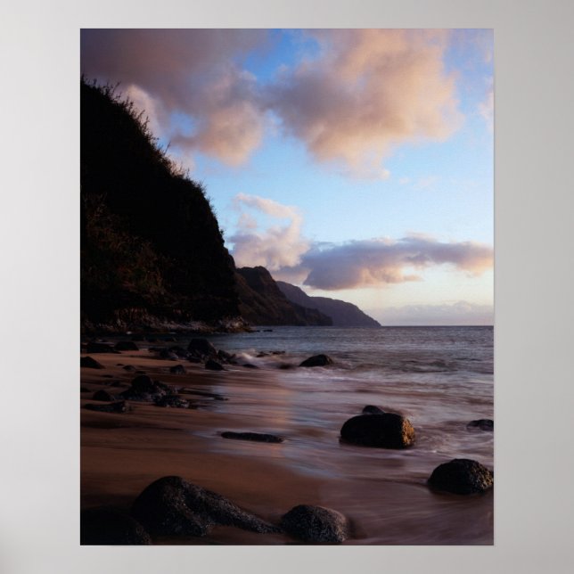 Poster Havaí, Kauai, Uma visão da Costa de Na Pali de Ke' (Frente)