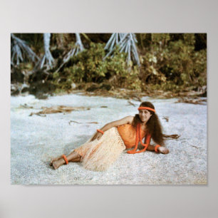 Poster Havaí: Rapariga Hula Havaiana 1910 Autocrom
