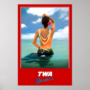 Poster Havaí TWA Trans World Airlines Cartaz de Viagem No