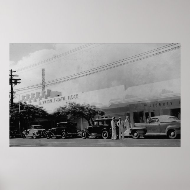 Pôster Havaí - Vista do Bloco de Teatro de Waikiki (Frente)