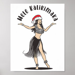 Poster Havaiana Natal Hula Skirt Girl Santa Hat Mele