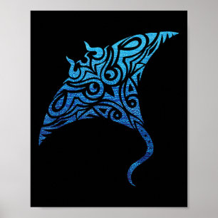 Poster Havaiano Manta Ray Tribal Polynésia Tatuagem Pacif