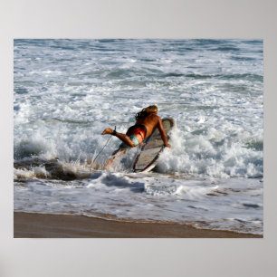 Poster Havaiano Surfer mergulha em