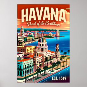 Poster Havana Antiga Cuba Pérola do Caribe Retro