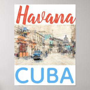 Poster Havana Cuba Car in Street Scene
