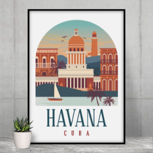 Poster Havana Cuba Linha do Horizonte Vintage