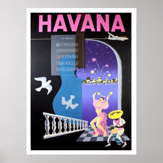 Poster Havana, Cuba, noites de dança, companhia aérea vin (Frente)
