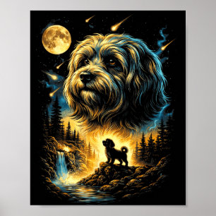 Poster Havanese uivando para a lua vintage 90s cachorro e