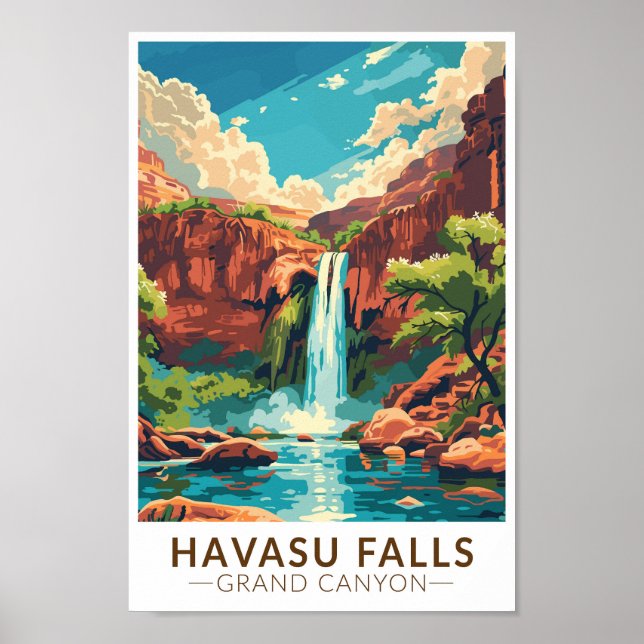 Poster Havasu Falls Grand Canyon Viagem Art Vintage (Frente)