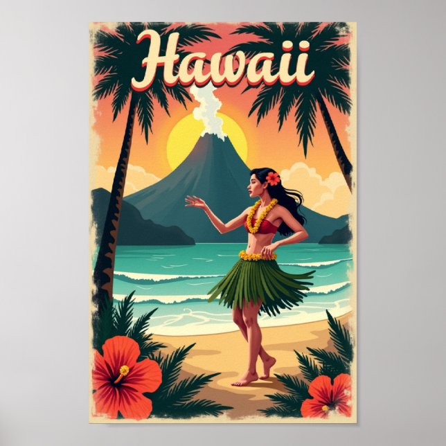 Poster Hawaii Aloha Adventure – Retro Island Escape (Frente)