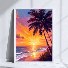 Poster Hawaii Beach Sunset Painting Travel