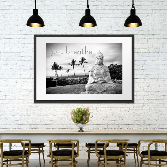 Poster Hawaii Buddha Black White Photo Apenas Respira (Criador carregado)