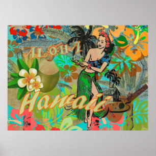 Poster Hawaii Flower Hula Vintage - Gráfico Floral