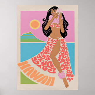 Poster Hawaii Hula Girl Retro Viagens vintage