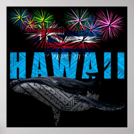 POSTER HAWAII NYE POLYNESIAN TRIBAL HUMPBACK FIREWORKS