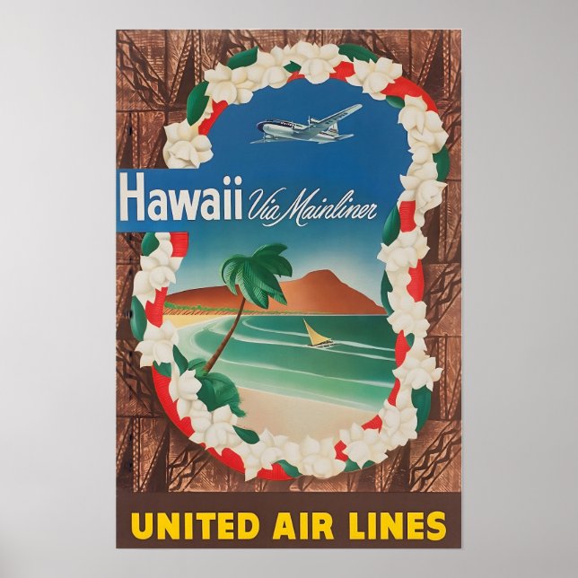 Poster Hawaii Painting Hawaiian Art Print United Travel P (Frente)
