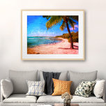 Poster Hawaii Palm Tree Vintage Olha Foto Na Hora Da Prai<br><div class="desc">"Na hora da praia." Volte às memórias de dias de praia tropical preguiçosos sempre que você olha para este retrato de férias no Havaí, vintage, impressão de poster angustiado de uma palmeira solitária em uma praia arenosa e crescente, com céus azuis claros e água. Excelente para qualquer quarto na sua...</div>