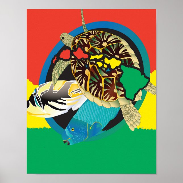 Poster Hawaii Reggae Turtle Ilhas Hawaii (Frente)