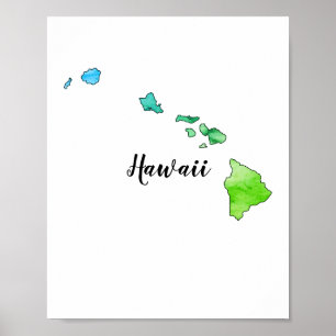 Poster Hawaii State Map Watercolor Colorful 