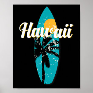Poster Hawaii Surfing Aloha Vintage Retro Surfboard Beach