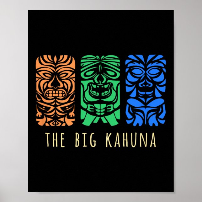 Poster Hawaii Tiki Polynésia Grande Kahuna Surfer Retro H (Frente)