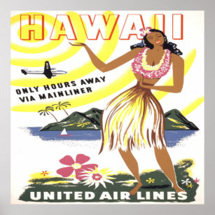 Poster Hawaii — United Air Lines (1950) Vintage