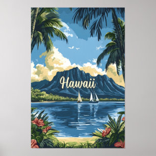 Poster Hawaii USA Vintage Illustration Viagem