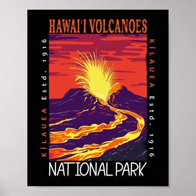 Poster Hawaii Volcanoos National Park Vintage se afundou (Frente)
