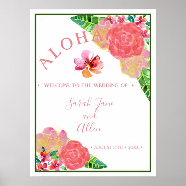 Poster Hawaiian Aloha Wedding Welcome (Frente)