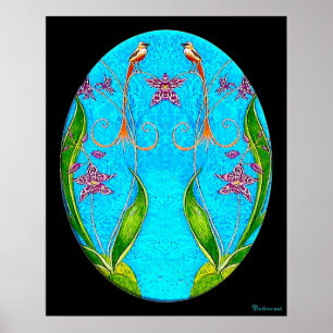 Pôster Hawaiian Birds Watercolor Painting