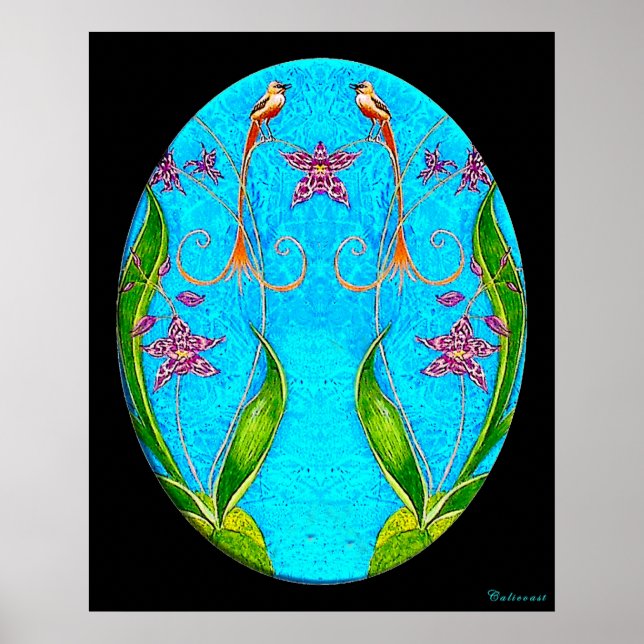 Pôster Hawaiian Birds Watercolor Painting (Frente)