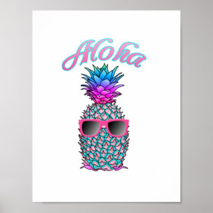 Pôster Hawaiian colorido do abacaxi Aloha