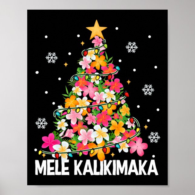 Poster Hawaiian Floral Christmas Tree Mele Kalikimaka Tro (Frente)