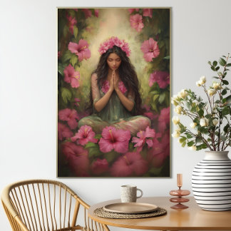 Poster Hawaiian Goddess Laka Pink Hibiscus Forest Art