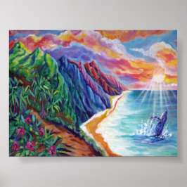 Poster Hawaiian Humpback Whale Break no Sunset