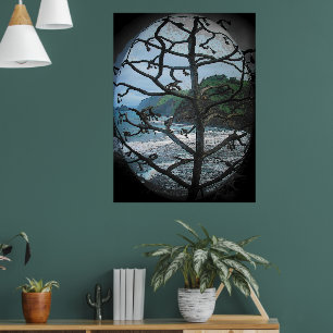 Poster Hawaiian Ocean Beach Tree Photo Spotlight