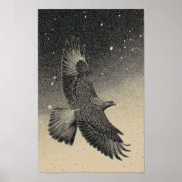 Poster Hawk in a starry night sky