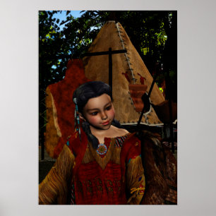 Pôster Hawk Whisper Native Girl & Hawk