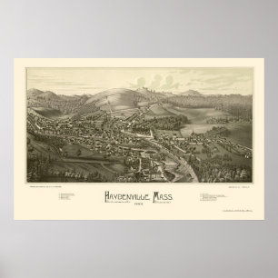 Pôster Haydenville, mapa panorâmico das MÃES - 1886