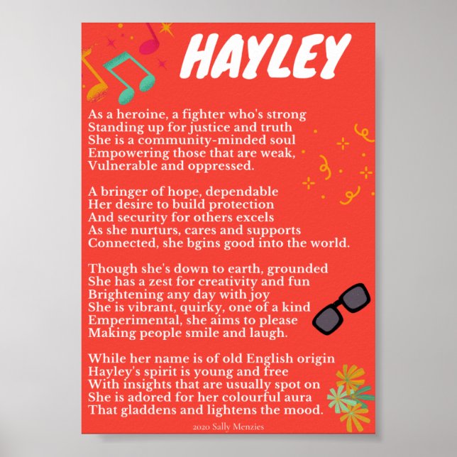 Poster "Hayley" Nome Poema (Frente)