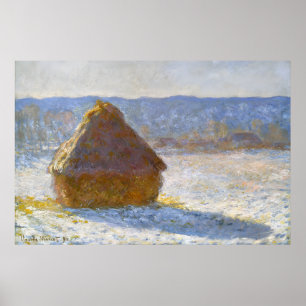 Poster Haystack pela manhã, Efeito da Neve, Claude Monet
