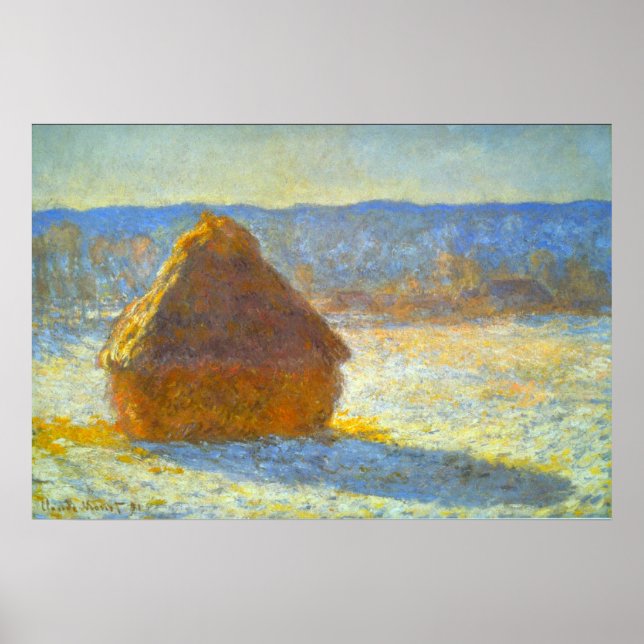Poster Haystacks em neve por Claude Monet (Frente)