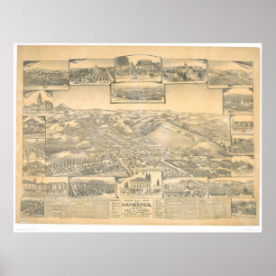 Poster Hayward, mapa panorâmico do CA (0696A)