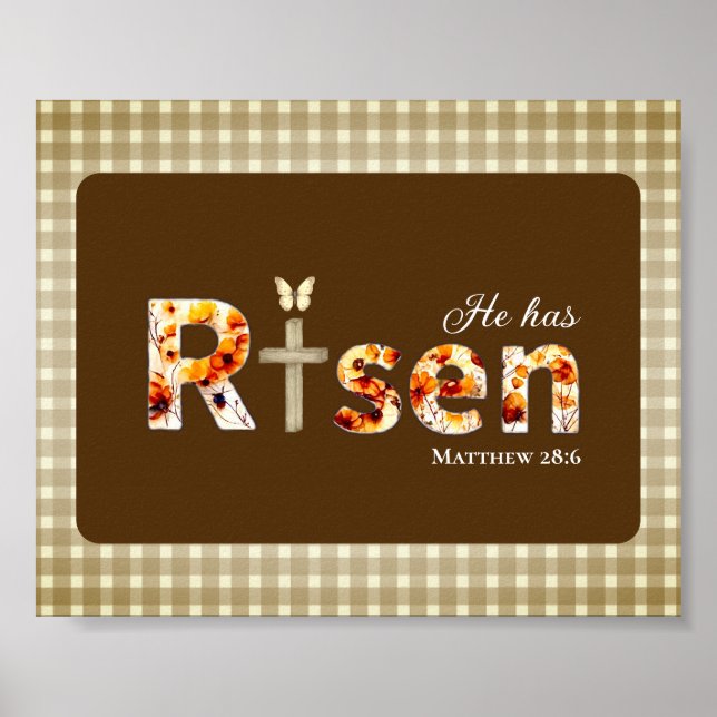 Poster He has Risen Bible Verse Cross Religious Easter  (Frente)