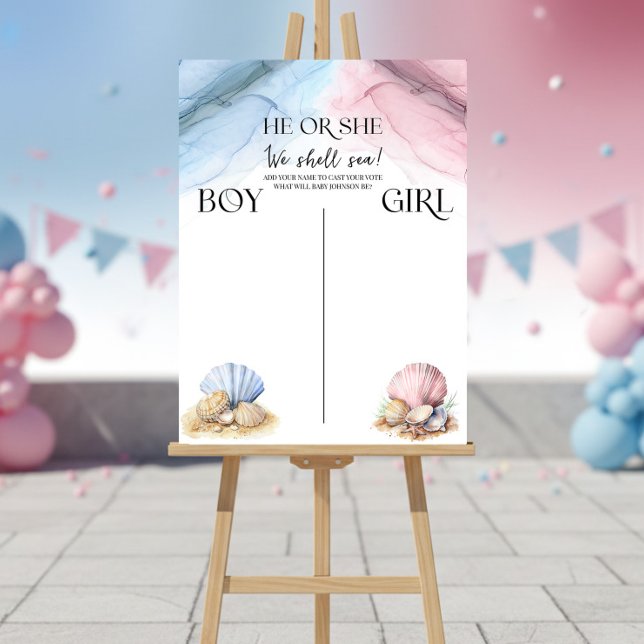 Poster He or She We Shell Sea Gender Reveal Voting (He or She voting poster from the Coastal Gender Reveal - We Shell Sea collection by Darling & May)