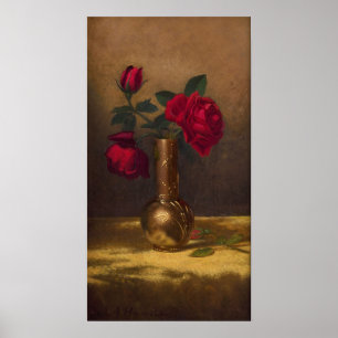Poster Heade - Rosas vermelhas Em Um Vaso Japonês Em Um V