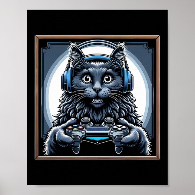 Poster Headphone Video Game Nebelung Cat Gaming  (Frente)