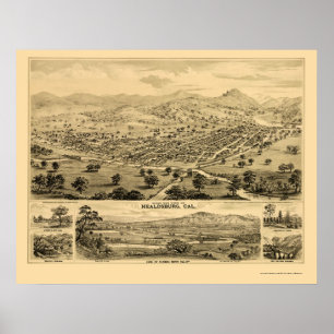 Poster Healdsburg, CA Panorâmica Map - 1876