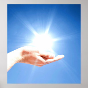 Pôster Healing hands on blue background, reiki, chakra